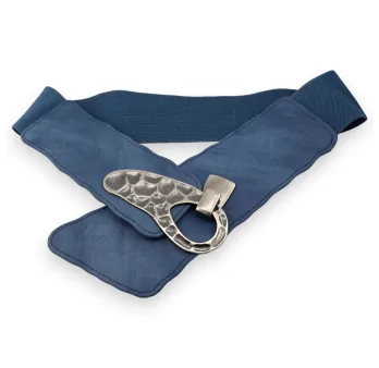 Cinturón de mujer elástico azul jeans con hebilla martillada
