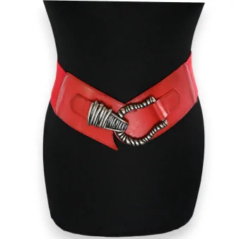 Cinturón de mujer fantasia elástico rojo borgoña hebilla martilleada