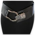 Elastic Women's Fancy Belt with Hammered Buckle - Black
