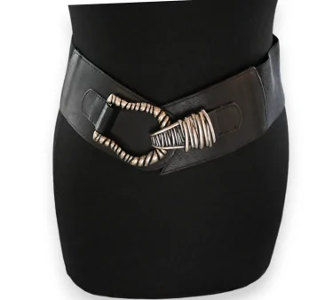 Cintura elastica fantasia donna nera fibbia martellata