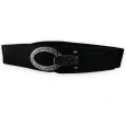 Elastic fancy belt for women, black, silver buckle