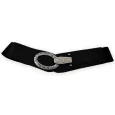 Elastic fancy belt for women, black, silver buckle