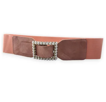 Cinturón de fantasía elástico para mujer viejo rosa hebilla con perlas
