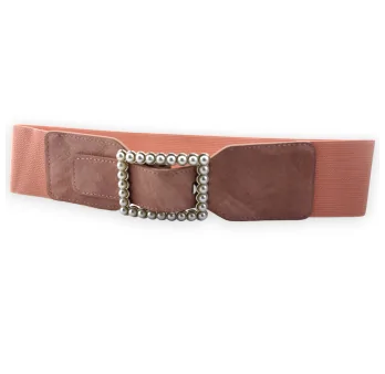 Elastic Fancy Belt for Women, Old Rose with Pearl Buckle