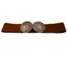 Elastic fantasy belt for women, brown, with a vintage, gold-colored buckle with a relief