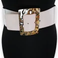 Ceinture fantaisie élastique femme beige grosse boucle dorée