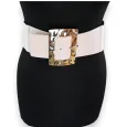 Ceinture fantaisie élastique femme beige grosse boucle dorée