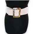 Elastic Women's Beige Fancy Belt with a Big Gold Buckle