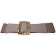 Ceinture fantaisie élastique femme beige grosse boucle dorée