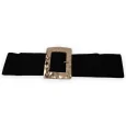 Ceinture fantaisie élastique femme noire grosse boucle dorée