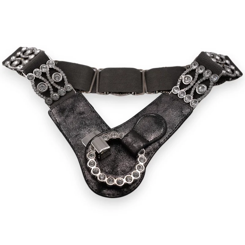 Ceinture fantaisie élastique femme gris boucle strass