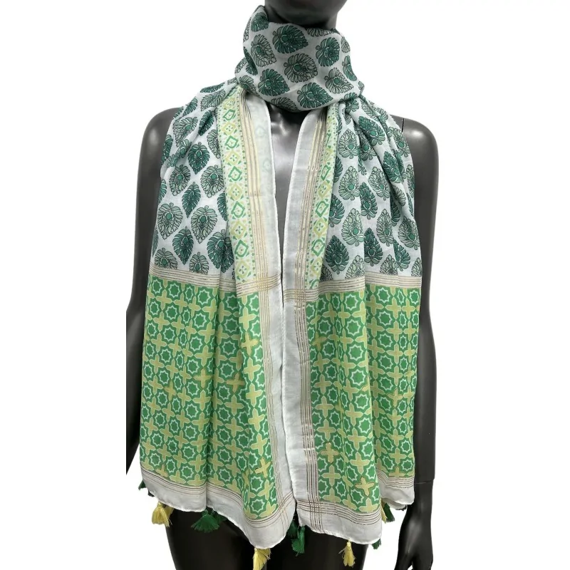 Ethnic patterned scarf in green hue