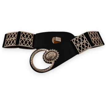 Women's decorative elastic belt in black and gold