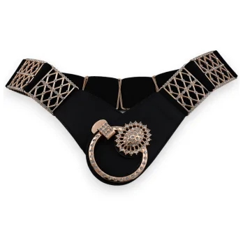 Fancy black and gold elastic belt for women