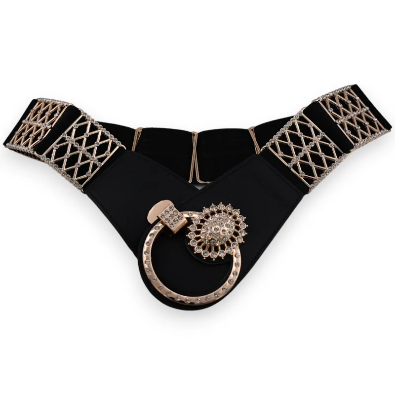 Fancy black and gold elastic belt for women