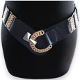 Ceinture fantaisie élastique femme bleu marine et doré