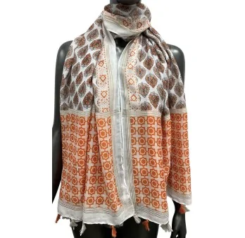 Ethnic pattern scarf in orange hue