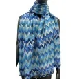 Geometric pattern scarf in blue shade embellished with gold