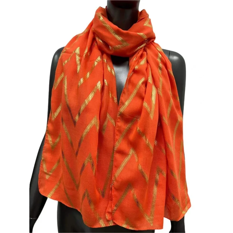 Orange Flowing Scarf with Gold Details