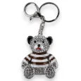 Silberner Schlüsselanhänger Teddy-Trikot gestreift braun