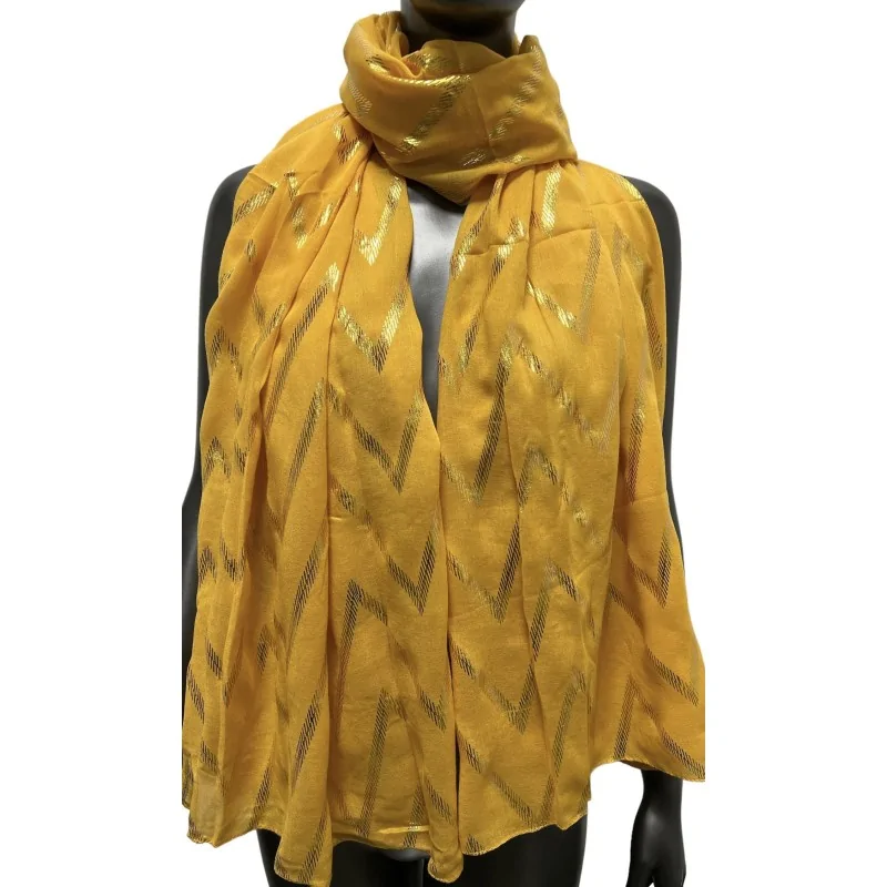 Mustard-colored fluid scarf adorned with gilding