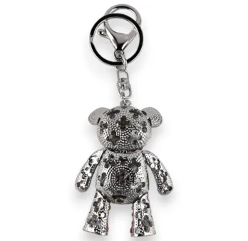 Silver teddy bear articulated multicolor keychain
