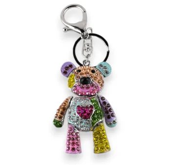 Silberner Schlüsselanhänger beweglicher buntfarbiger Teddybär