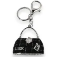 Silver keychain black and grey fabric bag with relief