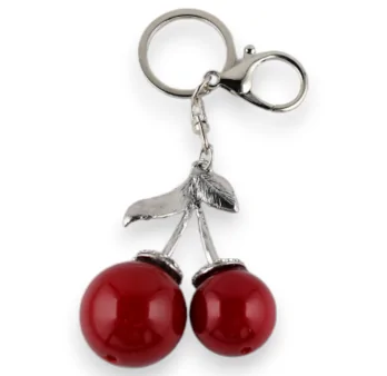 Silver cherry red keychain