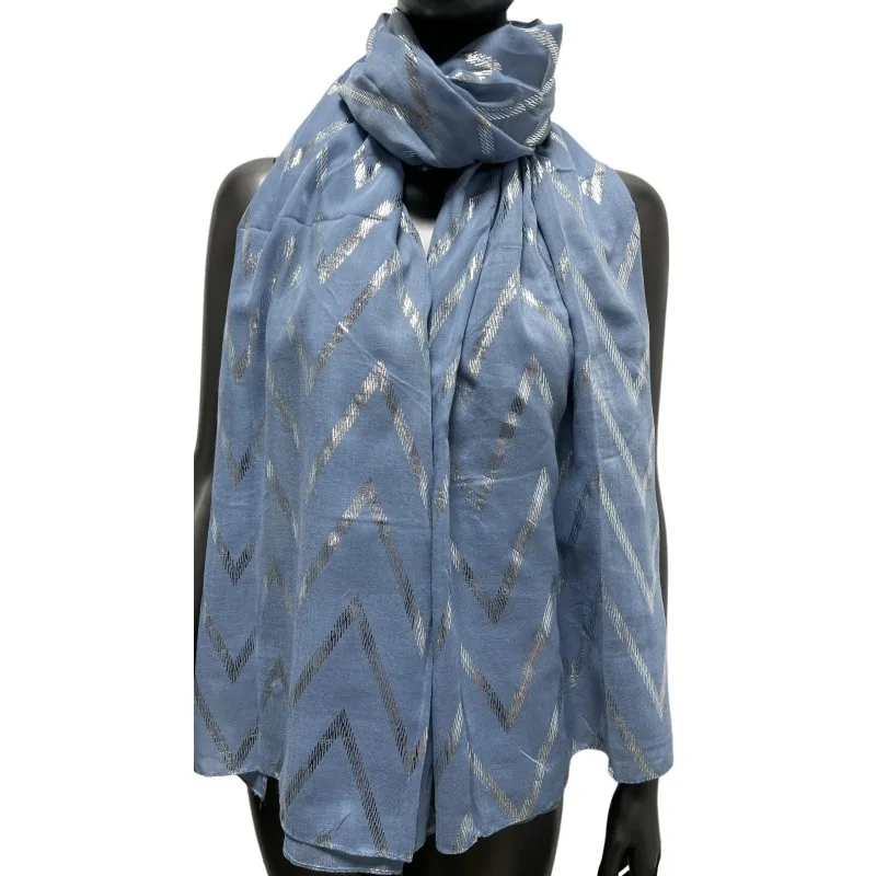 Light blue jeans scarf adorned with silver touches