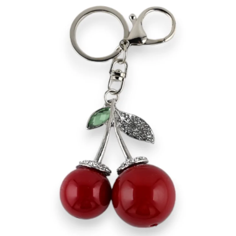 Silver cherry red keychain