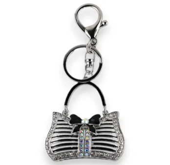 Silver Keychain Striped Black and White Handbag