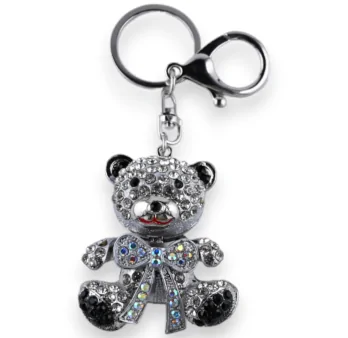Silberner Schlüsselanhänger Teddybär weißer Knoten Silberner Schlüsselanhänger Teddybär weißer Knoten