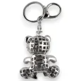 Silberner Schlüsselanhänger Teddybär schwarzes Schleifchen