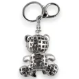 Silver teddy bear keychain with black bow