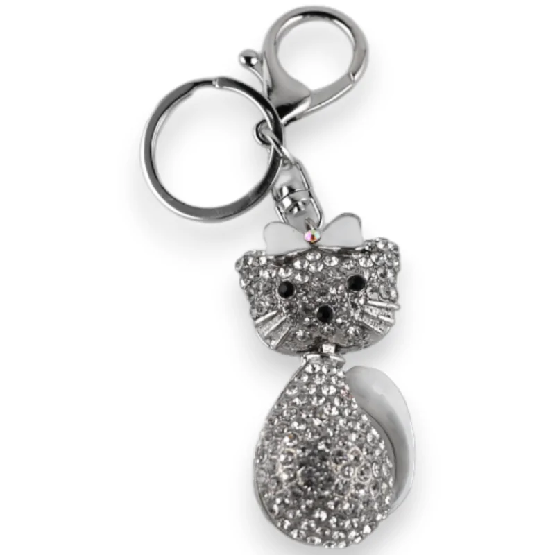 Silver Sitting Cat Keychain