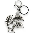 Silver dolphin bank keychain with rhinestones