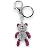 Porte-clés argenté nounours blanc et fuchsia strass