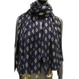 Navy Blue and Gold Scarf with Golden Pompoms