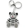 et blancSilver teddy bear keychain with black and white striped jersey