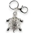 Porte-clés argenté tortue strass noir et blanc