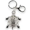 Silver Turtle Keychain with Black and White Rhinestones