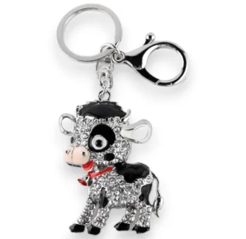 Porta-llaves plateado pequeña vaca graciosa