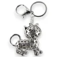 Silver cat keychain with black tiger strass