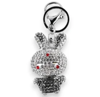 Schlüsselanhänger Kaninchen Strass weiß und grau Schlüsselanhänger Kaninchen Strass weiß und grau