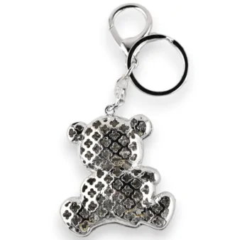 Silver Teddy Bear Keychain with Red Heart "ILoveYou"