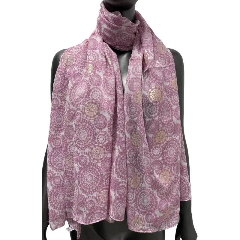 Foulard vecchio rosa decorato con rose dorate