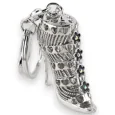 Silver keychain high heel shoe with flowers and rhinestones