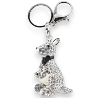 Silver kangaroo keychain and its baby