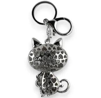 Silver keychain with cat and its baby